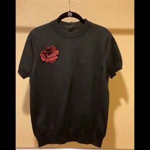 Unique Vintage Black Knit Short Sleeve Sweater